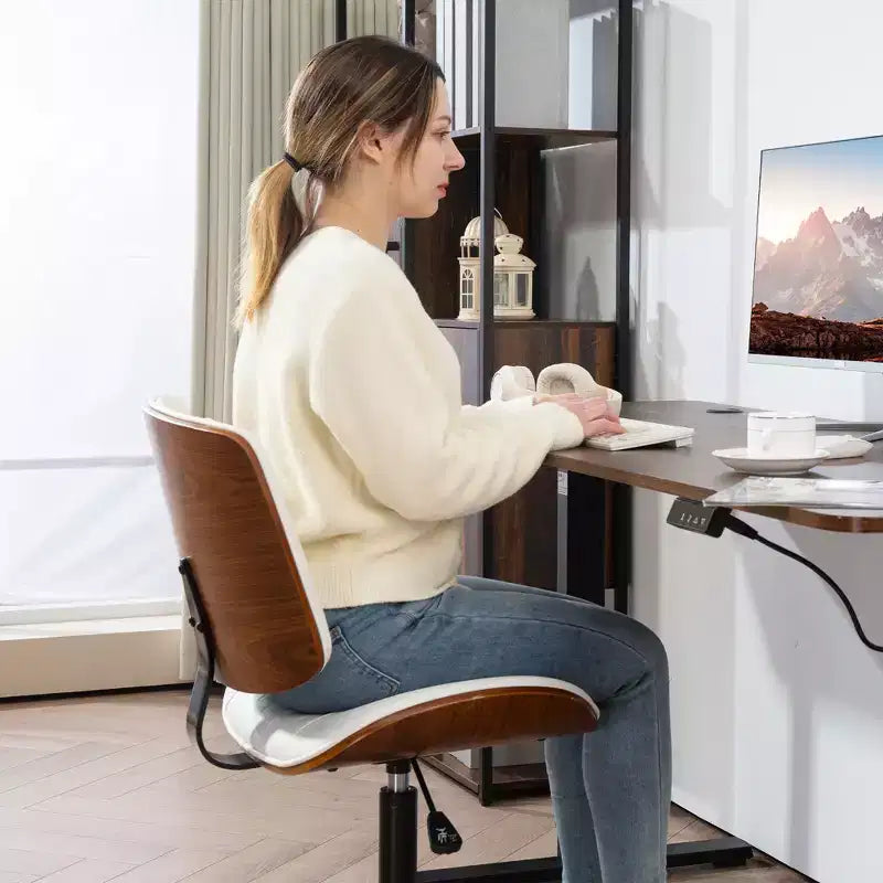 HOMCOM Chaise de bureau sans accoudoirs à roulettes, fauteuil de bureau mi-dossier en cuir PU avec hauteur réglable, pivotant à 360° pour bureau, salle de réunion