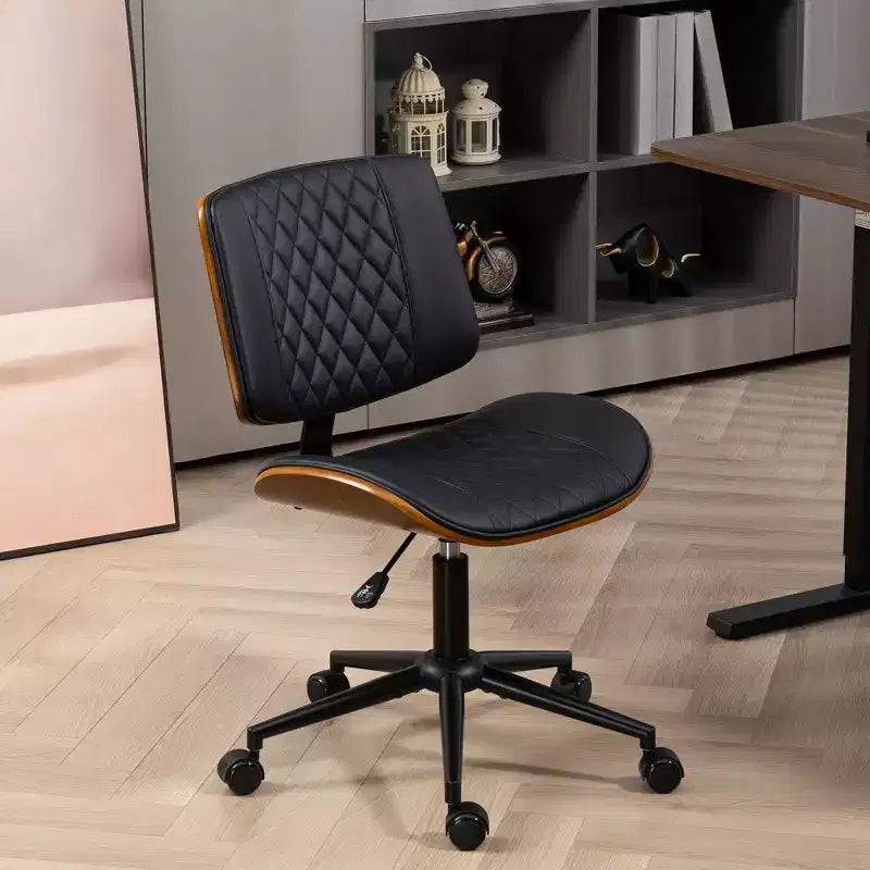 HOMCOM Chaise de bureau sans accoudoirs à roulettes, fauteuil de bureau mi-dossier en cuir PU avec hauteur réglable, pivotant à 360° pour bureau, salle de réunion