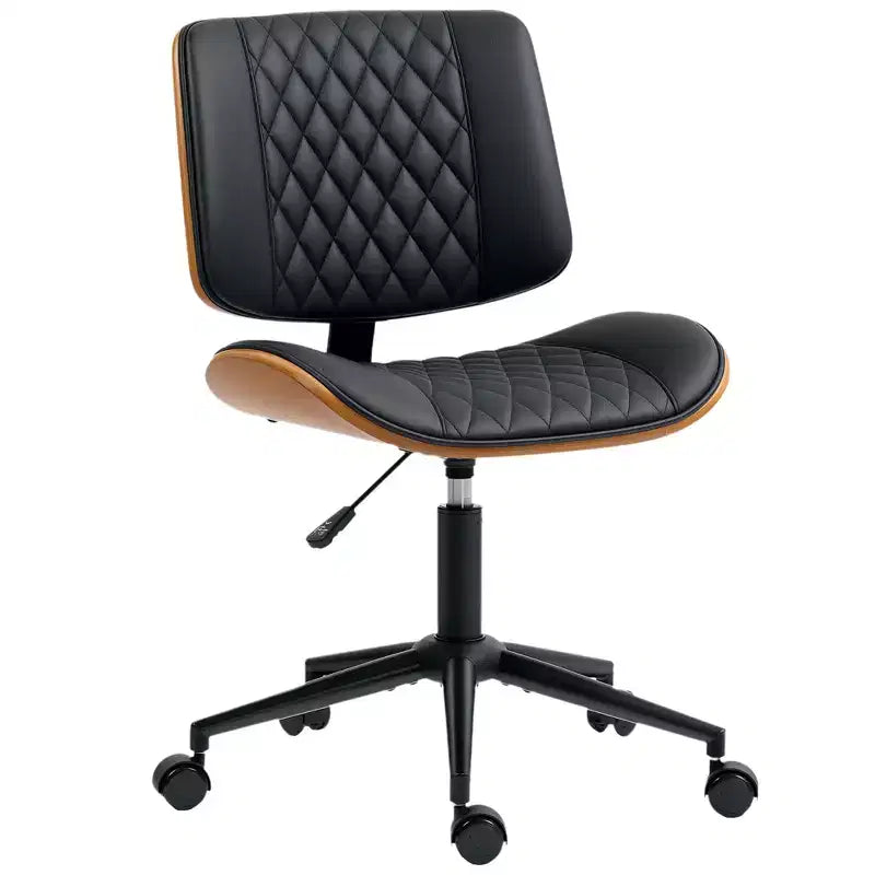 HOMCOM Chaise de bureau sans accoudoirs à roulettes, fauteuil de bureau mi-dossier en cuir PU avec hauteur réglable, pivotant à 360° pour bureau, salle de réunion