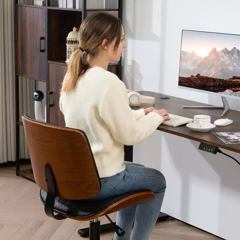 HOMCOM Chaise de bureau sans accoudoirs à roulettes, fauteuil de bureau mi-dossier en cuir PU avec hauteur réglable, pivotant à 360° pour bureau, salle de réunion