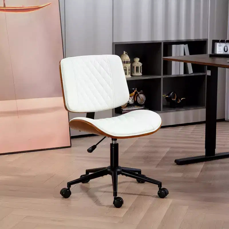 HOMCOM Chaise de bureau sans accoudoirs à roulettes, fauteuil de bureau mi-dossier en cuir PU avec hauteur réglable, pivotant à 360° pour bureau, salle de réunion