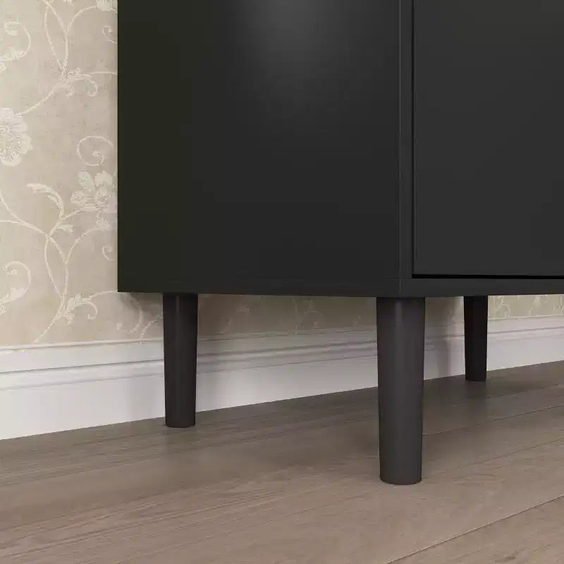 MAYEERTY Bibliothèque haute en verre trempé avec étagères réglables, Armoire 4 portes en MDF peint noir pour salon/chambre à coucher