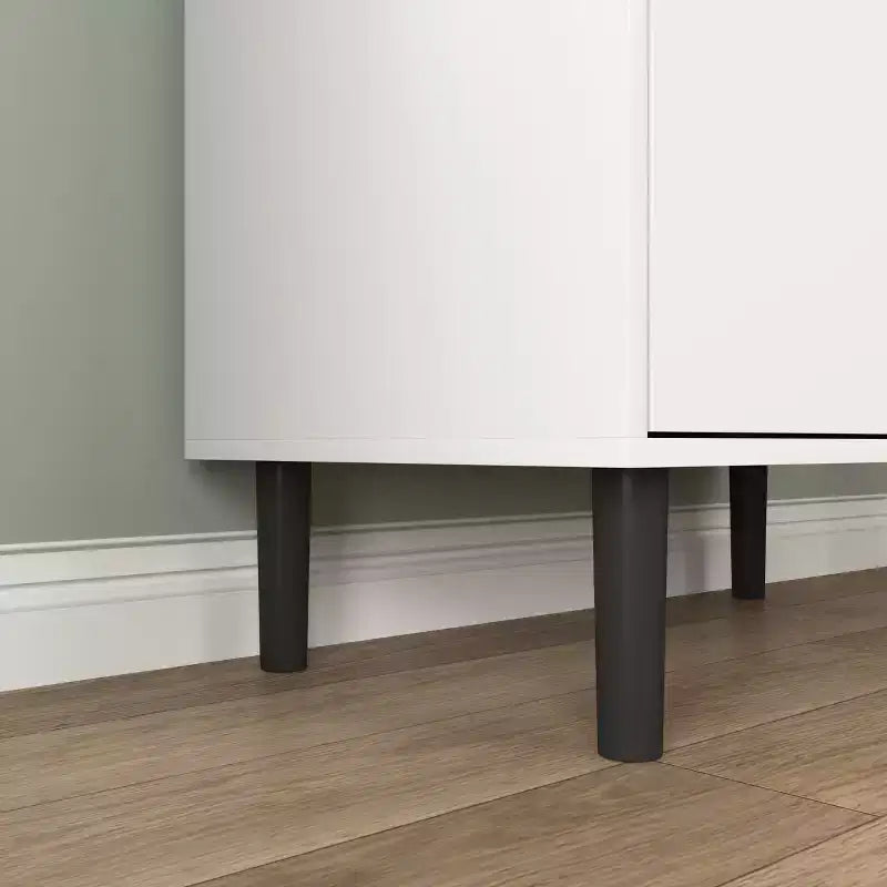MAYEERTY Bibliothèque haute en verre trempé avec étagères réglables, Armoire 4 portes en MDF peint noir pour salon/chambre à coucher