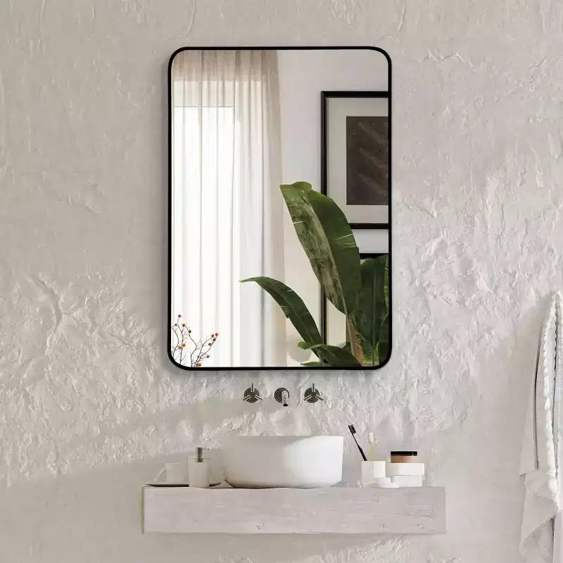 Black Metal Framed Rectangular Bathroom Wall Mirror - Stylish & Durable