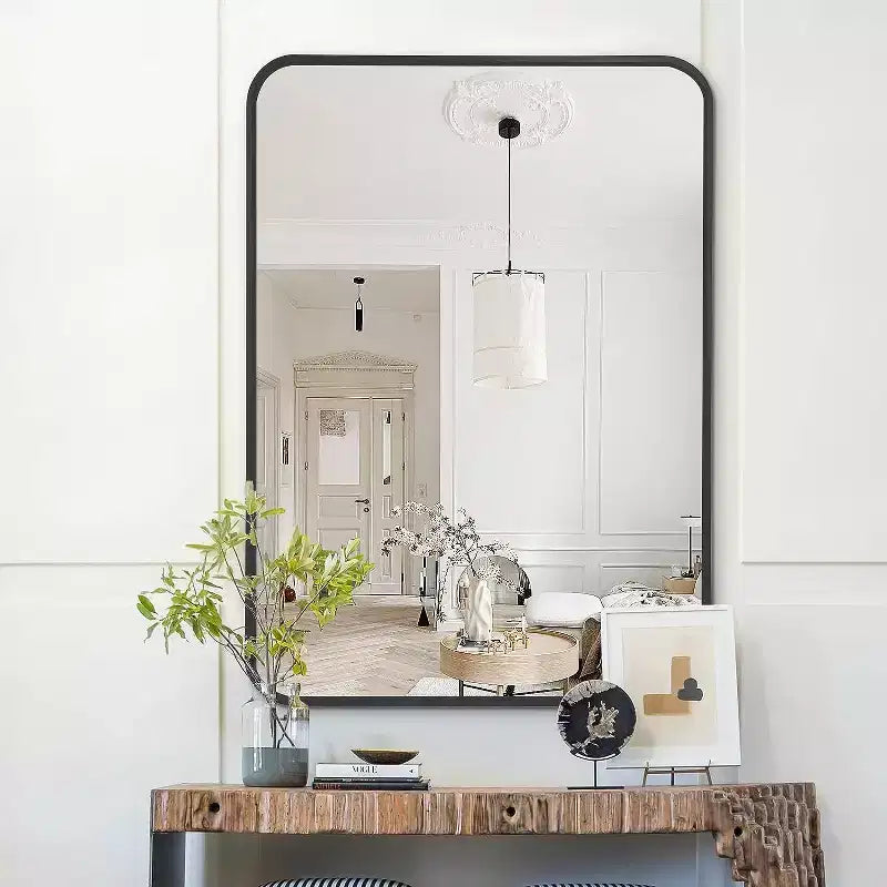 Miroir mural rectangulaire de salle de bain à cadre en métal noir – Élégant et durable
