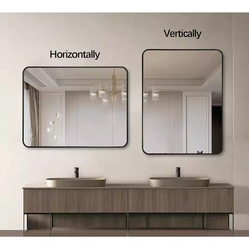 Miroir mural rectangulaire de salle de bain à cadre en métal noir – Élégant et durable