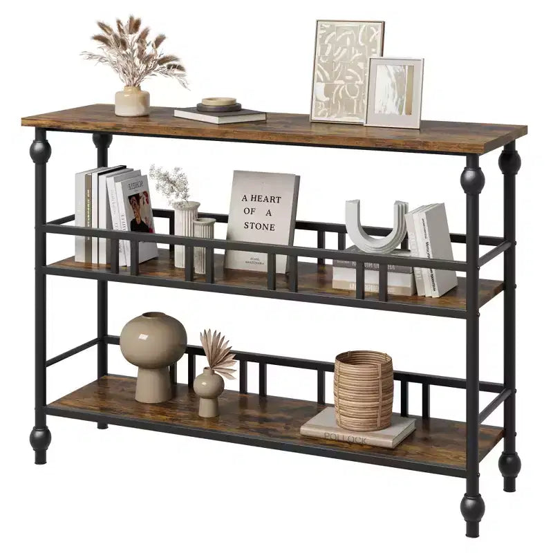 Console Table 43, 3-Tier Industrial Entryway Table, Narrow Entrance Sofa Table with Shelves