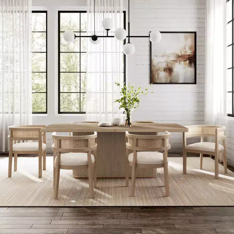 Christopher Knight Home Kassadin Farmhouse 7 Piece Dining Set with Rubberwood Upholstered Rattan Chairs