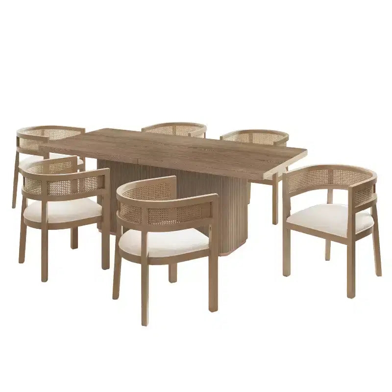 Ensemble de salle à manger 7 pièces Christopher Knight Home Kassadin style maison de campagne avec chaises en rotin rembourrées en bois d'hévéa