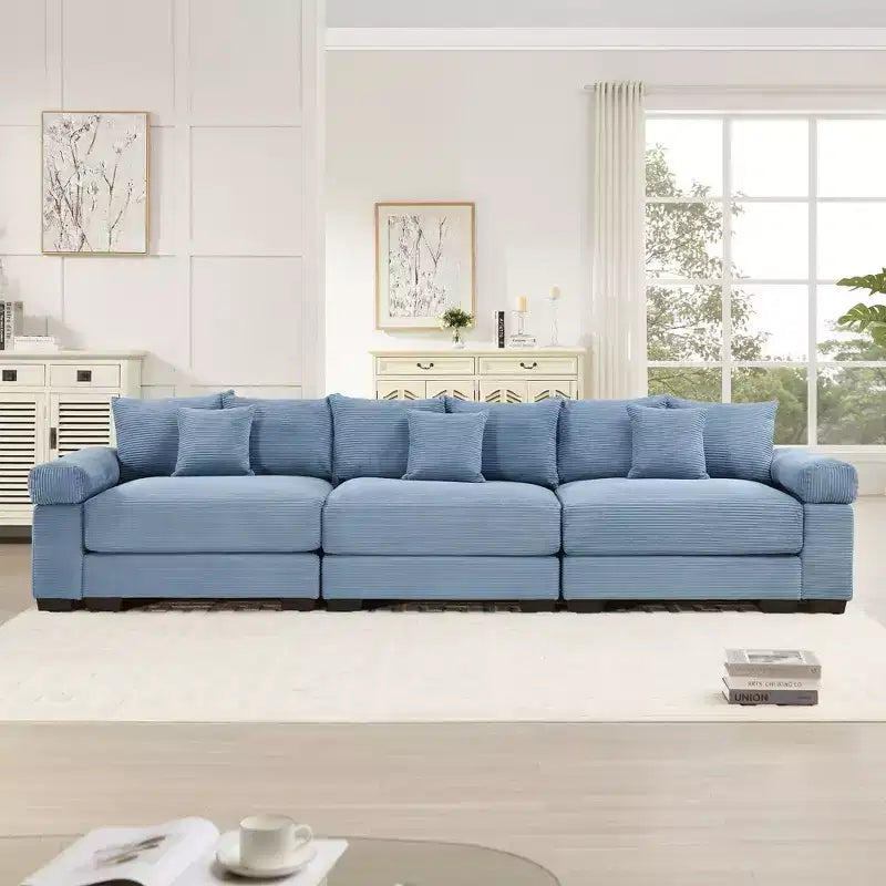 Canapé modulaire surdimensionné Cloud 130, velours côtelé premium 3 places. Accoudoirs extra-épais, coussin haute résilience