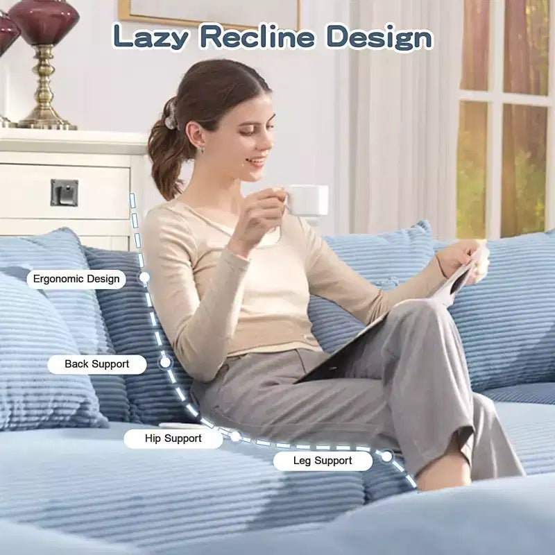 Canapé modulaire surdimensionné Cloud 130, velours côtelé premium 3 places. Accoudoirs extra-épais, coussin haute résilience