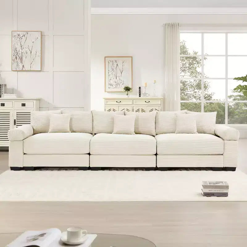 Canapé modulaire surdimensionné Cloud 130, velours côtelé premium 3 places. Accoudoirs extra-épais, coussin haute résilience