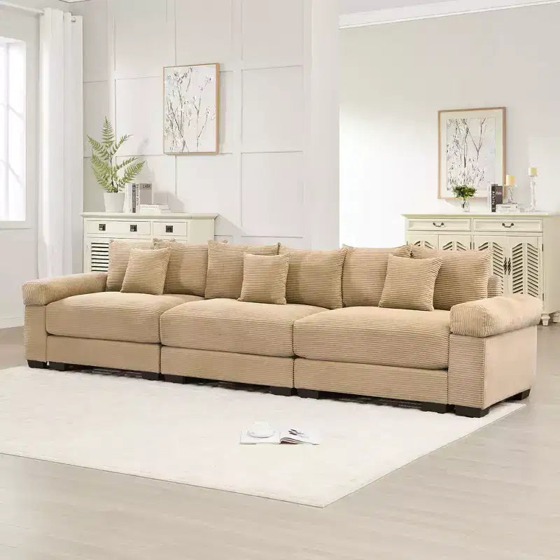Canapé modulaire surdimensionné Cloud 130, velours côtelé premium 3 places. Accoudoirs extra-épais, coussin haute résilience