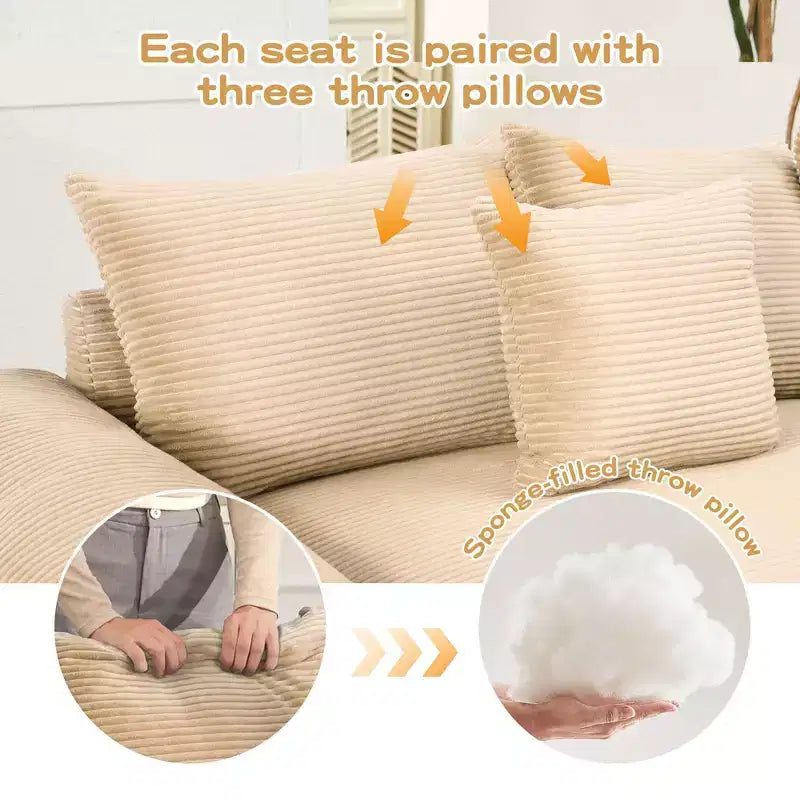 Canapé modulaire surdimensionné Cloud 130, velours côtelé premium 3 places. Accoudoirs extra-épais, coussin haute résilience