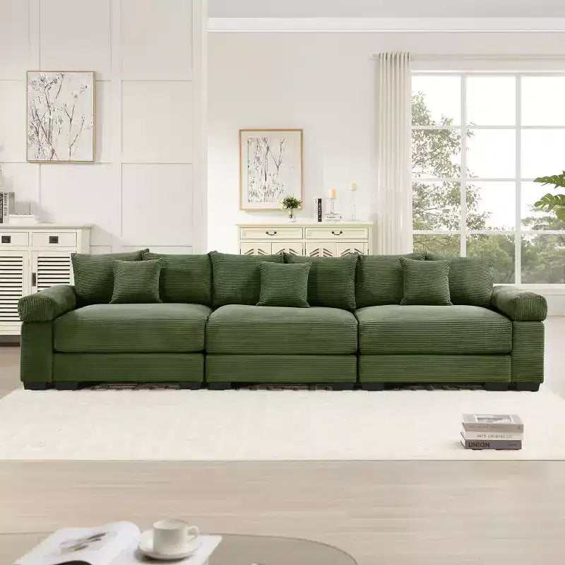 Canapé modulaire surdimensionné Cloud 130, velours côtelé premium 3 places. Accoudoirs extra-épais, coussin haute résilience