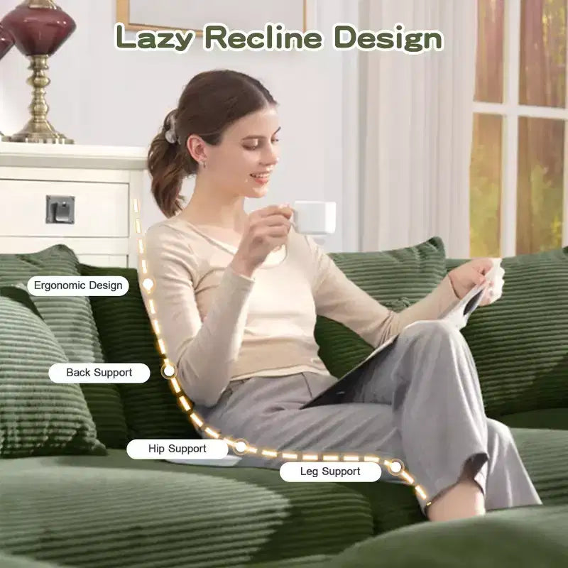 Canapé modulaire surdimensionné Cloud 130, velours côtelé premium 3 places. Accoudoirs extra-épais, coussin haute résilience