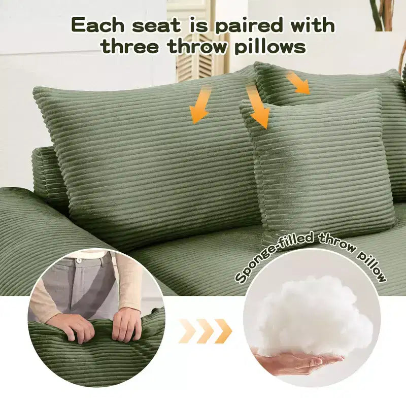 Canapé modulaire surdimensionné Cloud 130, velours côtelé premium 3 places. Accoudoirs extra-épais, coussin haute résilience