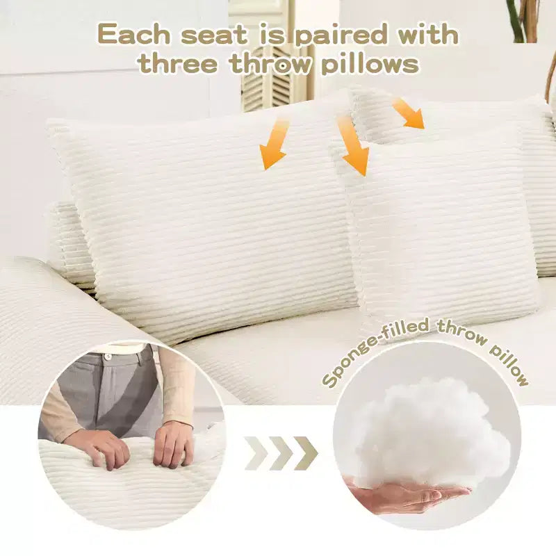 Canapé modulaire surdimensionné Cloud 130, velours côtelé premium 3 places. Accoudoirs extra-épais, coussin haute résilience