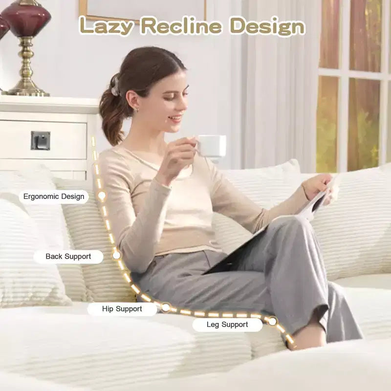 Canapé modulaire surdimensionné Cloud 130, velours côtelé premium 3 places. Accoudoirs extra-épais, coussin haute résilience
