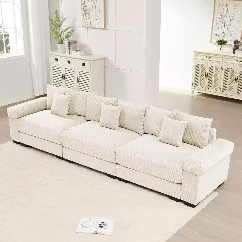 130 Oversized Cloud Modular Sectional Couch, Premium Corduroy 3-Seater. Extra-Thick Armrests, Good Resilience Cushion