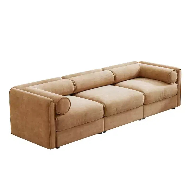 Élégant canapé blanc en chenille avec assise de rangement, dossier et accoudoirs cylindriques