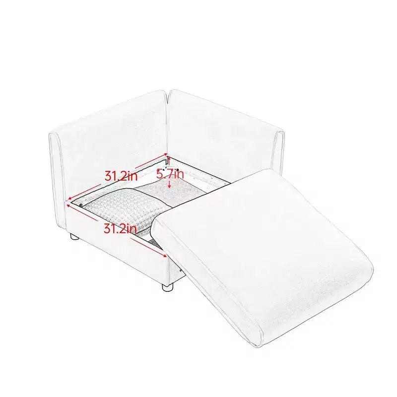Élégant canapé blanc en chenille avec assise de rangement, dossier et accoudoirs cylindriques