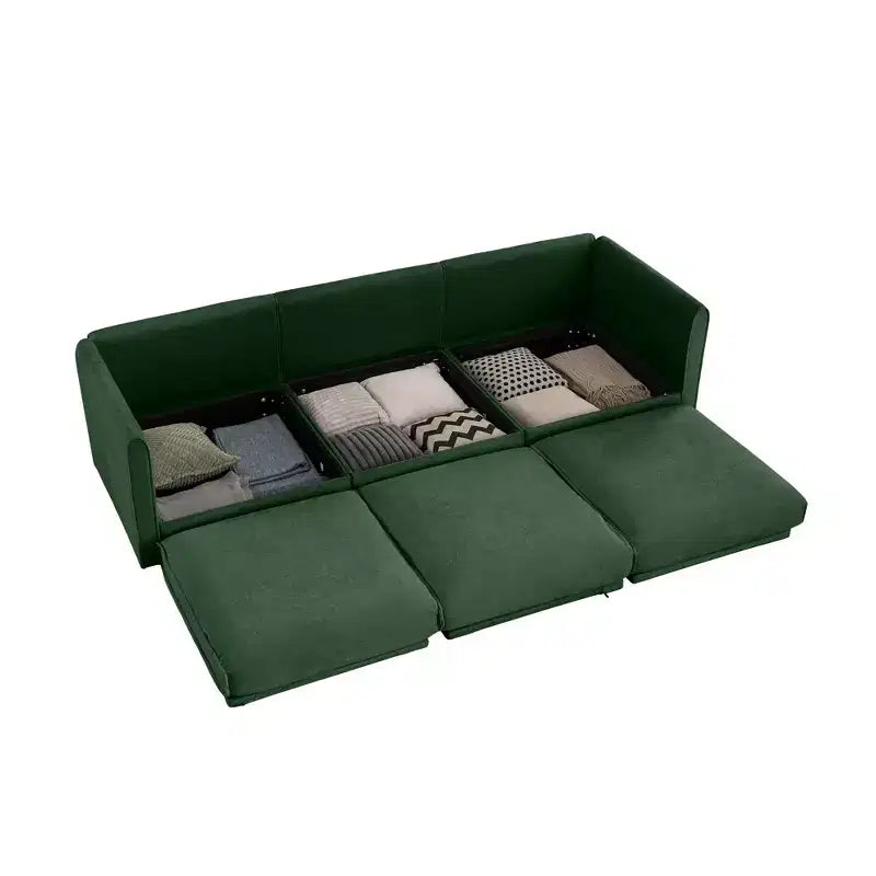 Élégant canapé blanc en chenille avec assise de rangement, dossier et accoudoirs cylindriques