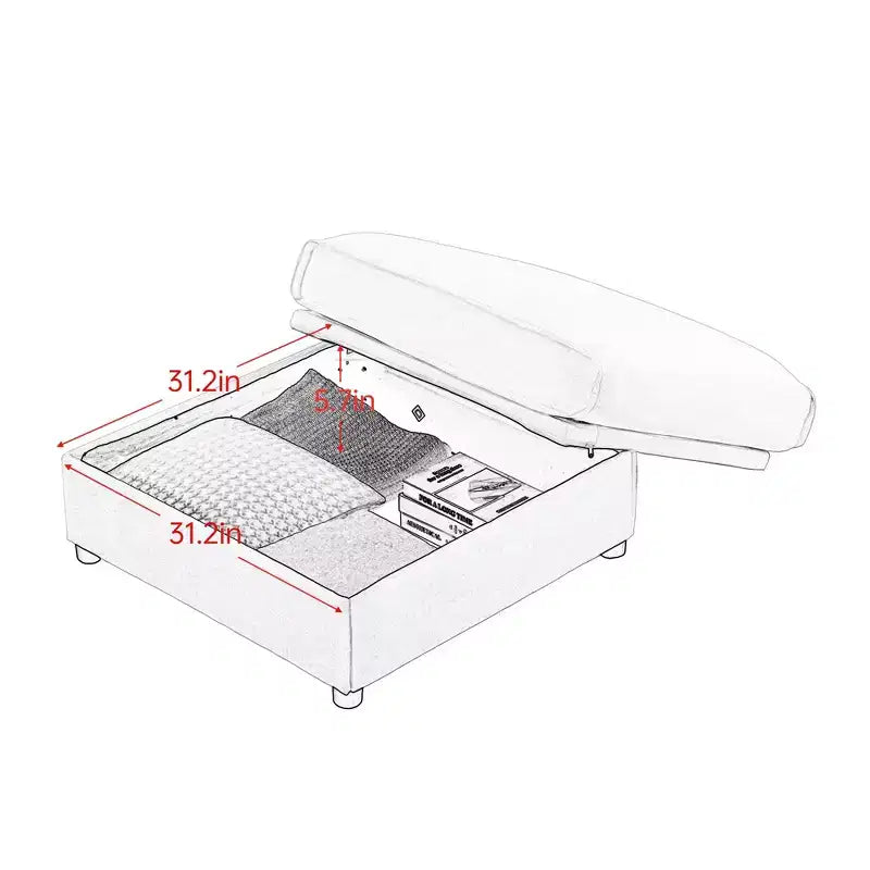 Élégant canapé blanc en chenille avec assise de rangement, dossier et accoudoirs cylindriques