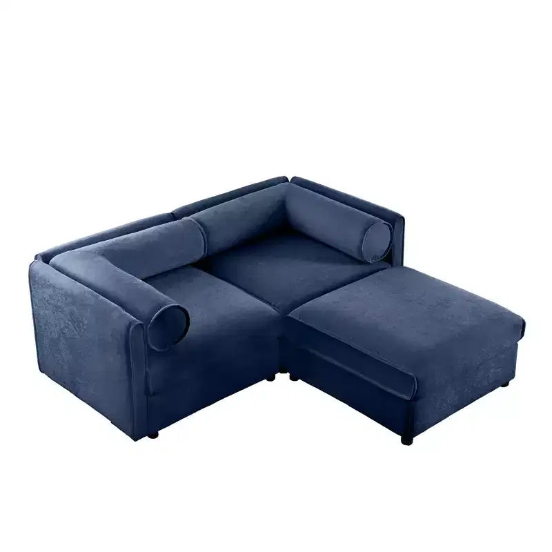 Canapé 2 places blanc élégant en chenille avec pouf de rangement, dossier et accoudoirs cylindriques