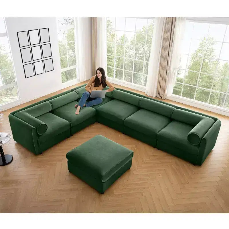 Grand canapé modulable avec rangement Canapé d'angle en chenille pour salon