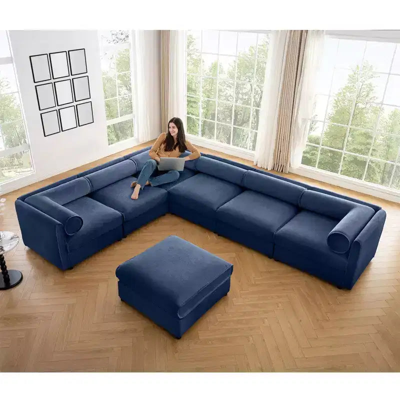Grand canapé modulable avec rangement Canapé d'angle en chenille pour salon