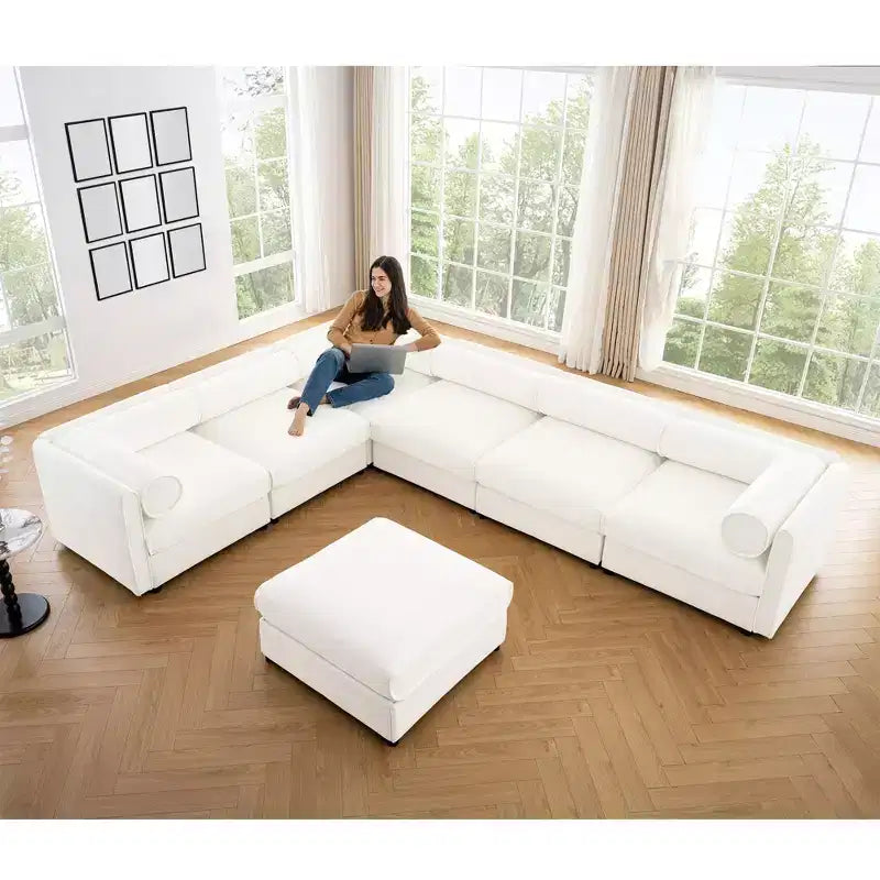 Grand canapé modulable avec rangement Canapé d'angle en chenille pour salon