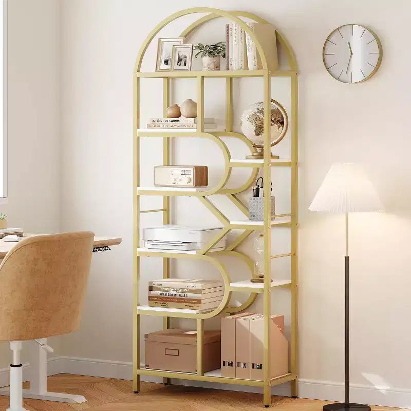 Étagère ouverte à 6 niveaux GustoWave - Bibliothèque arquée de 81,7 po de hauteur, étagère de rangement ouverte géométrique, étagère d'exposition autoportante