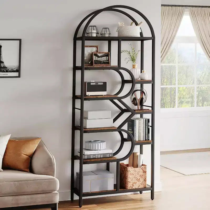 GustoWave 6-Tier Open Bookshelf - 81.7 Tall Arched Bookcase Geometric Open Storage Shelf Freestanding Display Rack Bookshelves