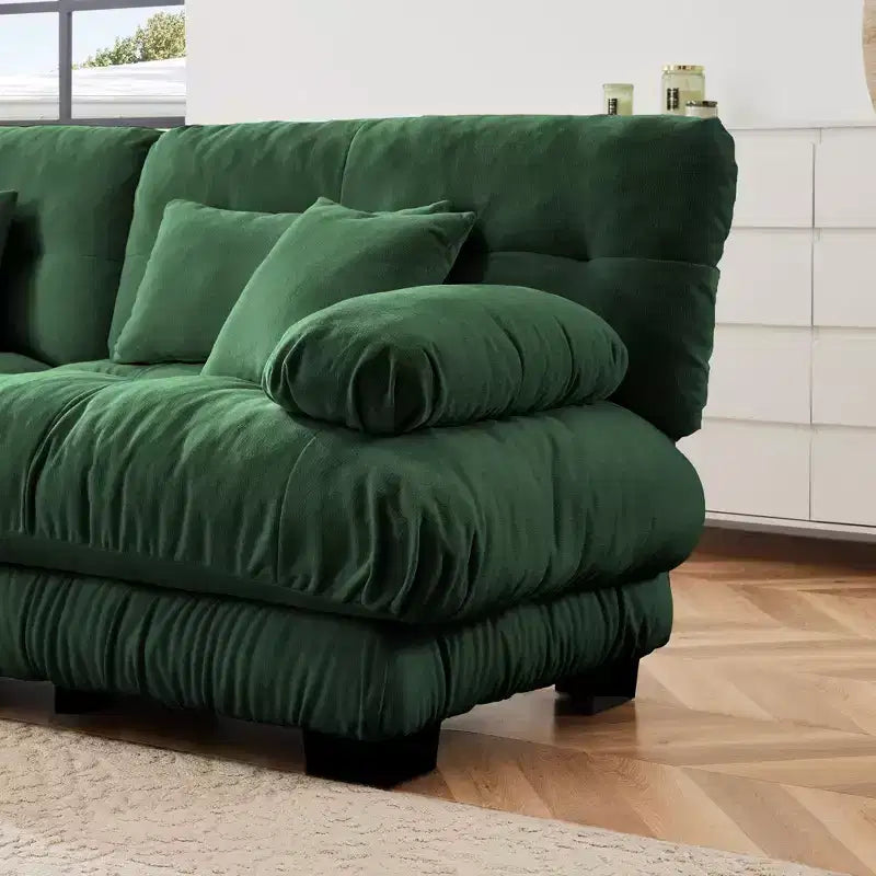 Grand canapé en forme de L pour salon, canapé-lit profond avec pouf convertible, en chenille, couleur café clair
