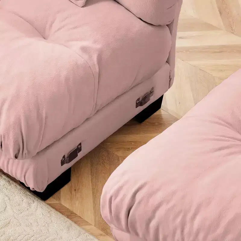 Grand canapé en forme de L pour salon, canapé-lit profond avec pouf convertible, en chenille, couleur café clair