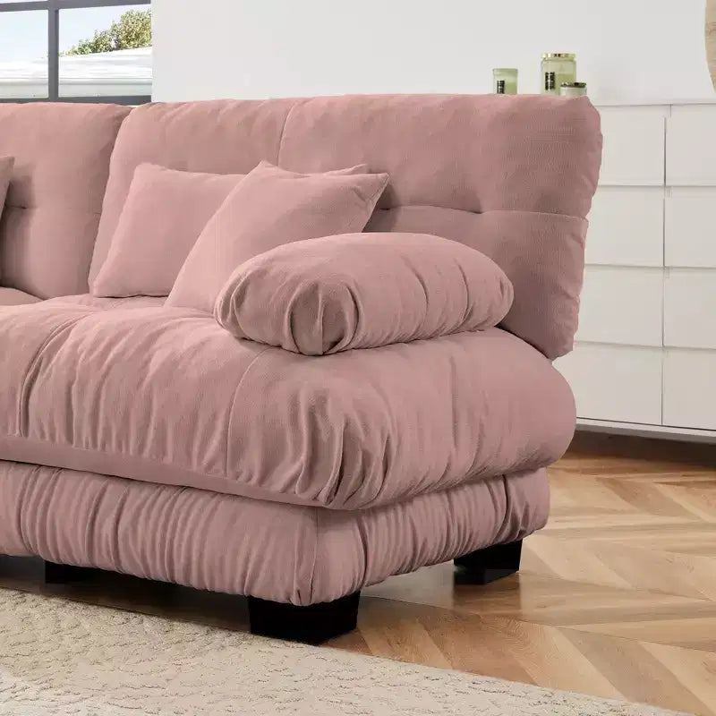 Grand canapé en forme de L pour salon, canapé-lit profond avec pouf convertible, en chenille, couleur café clair