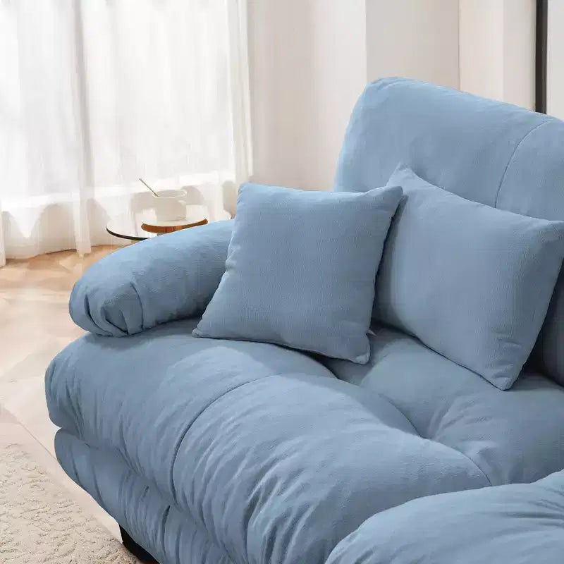 Grand canapé en forme de L pour salon, canapé-lit profond avec pouf convertible, en chenille, couleur café clair