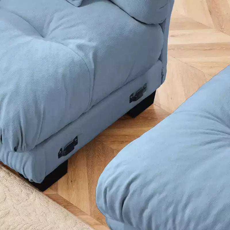 Grand canapé en forme de L pour salon, canapé-lit profond avec pouf convertible, en chenille, couleur café clair