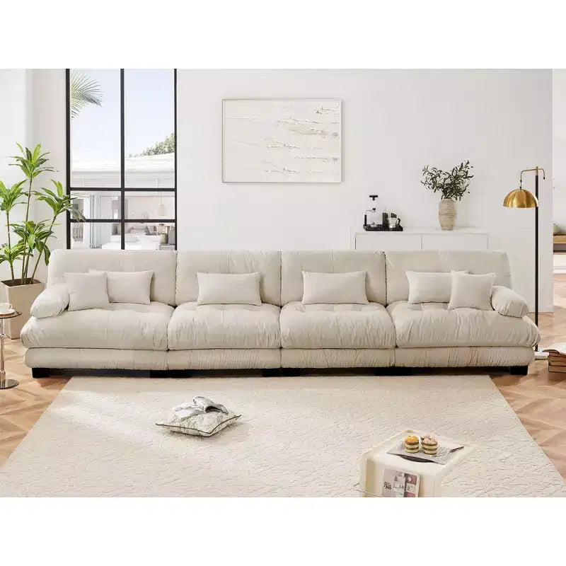 Canapé modulaire 4 places en tissu chenille, rembourré, confortable, couleur café clair, pour salon