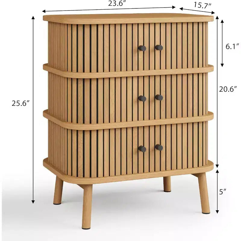 Commode à 3 tiroirs, Chiffonnier pour chambre à coucher, Table de chevet moderne du milieu du siècle, Commode spacieuse en osier naturel