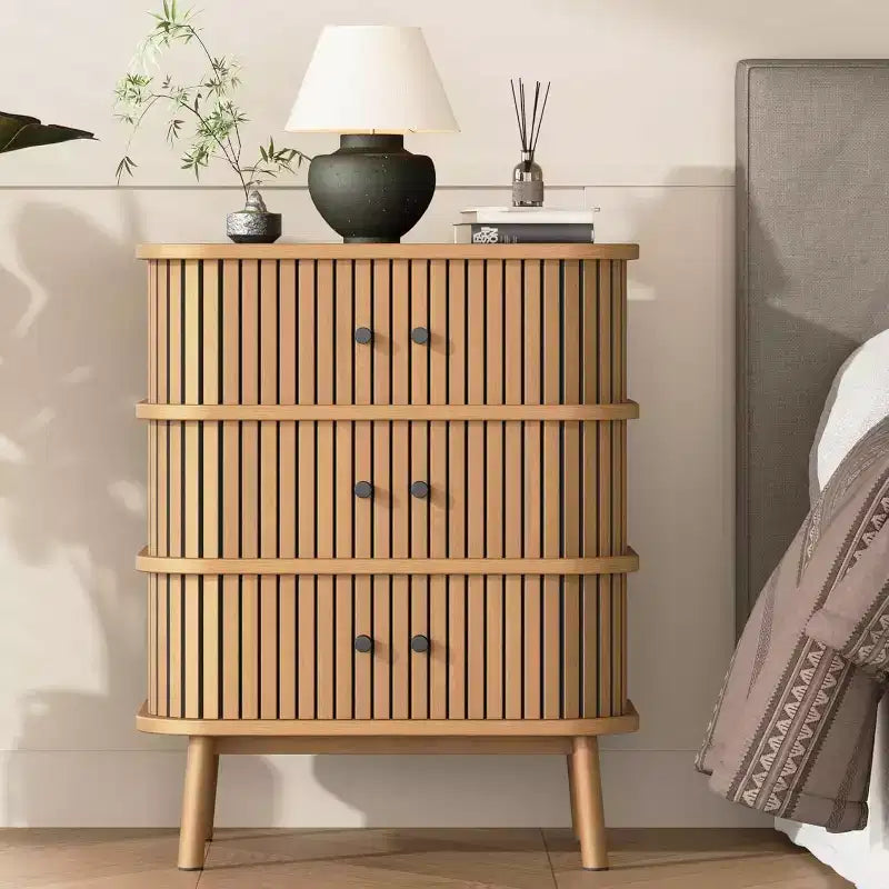 Commode à 3 tiroirs, Chiffonnier pour chambre à coucher, Table de chevet moderne du milieu du siècle, Commode spacieuse en osier naturel