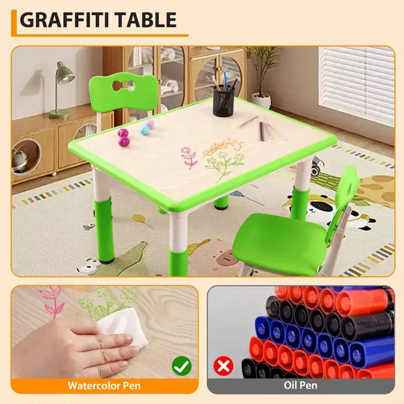 Ensemble de 5 pièces de table et chaises pour tout-petits, ensemble de 4 tables et chaises pour enfants réglables en hauteur, table pour tout-petits pour la lecture, le dessin, les repas, pour les enfants de plus de 3 ans