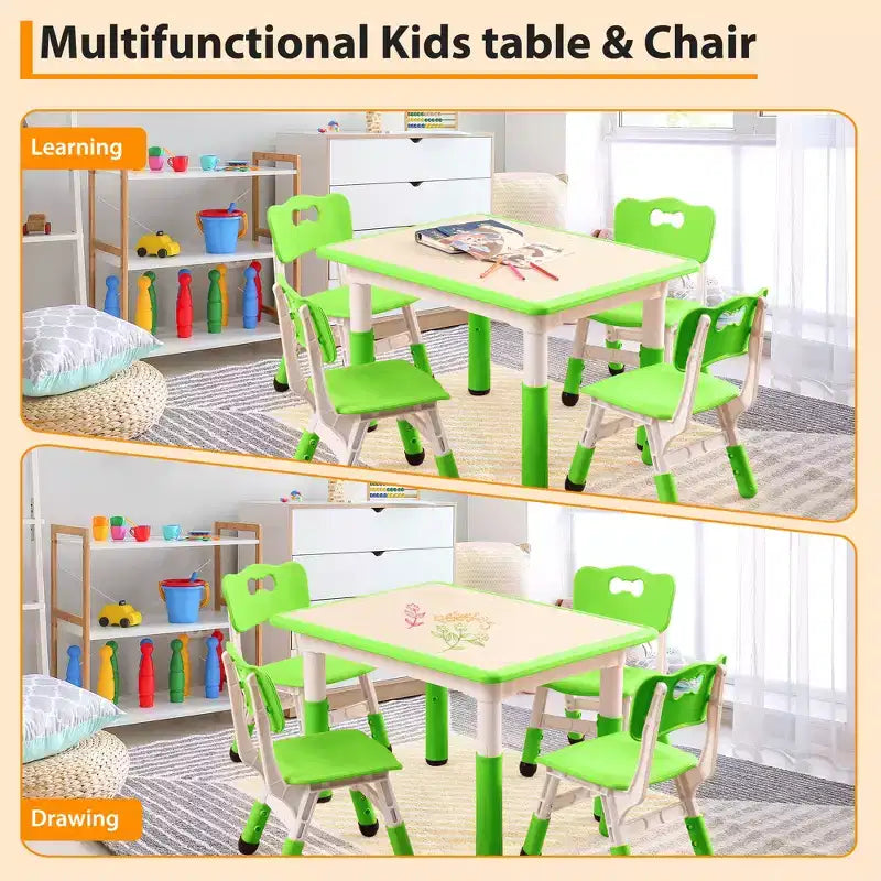 Ensemble de 5 pièces de table et chaises pour tout-petits, ensemble de 4 tables et chaises pour enfants réglables en hauteur, table pour tout-petits pour la lecture, le dessin, les repas, pour les enfants de plus de 3 ans