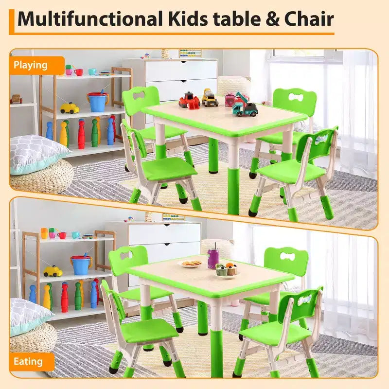 Ensemble de 5 pièces de table et chaises pour tout-petits, ensemble de 4 tables et chaises pour enfants réglables en hauteur, table pour tout-petits pour la lecture, le dessin, les repas, pour les enfants de plus de 3 ans