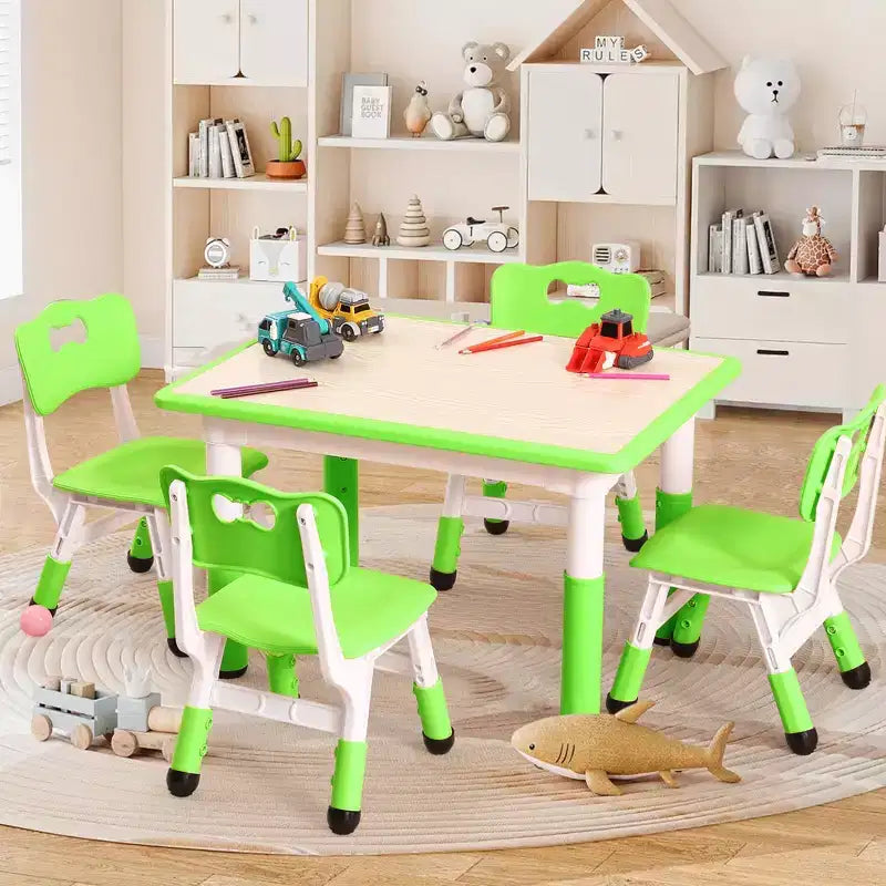 Ensemble de 5 pièces de table et chaises pour tout-petits, ensemble de 4 tables et chaises pour enfants réglables en hauteur, table pour tout-petits pour la lecture, le dessin, les repas, pour les enfants de plus de 3 ans