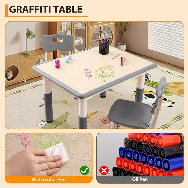 Ensemble de 5 pièces de table et chaises pour tout-petits, ensemble de 4 tables et chaises pour enfants réglables en hauteur, table pour tout-petits pour la lecture, le dessin, les repas, pour les enfants de plus de 3 ans