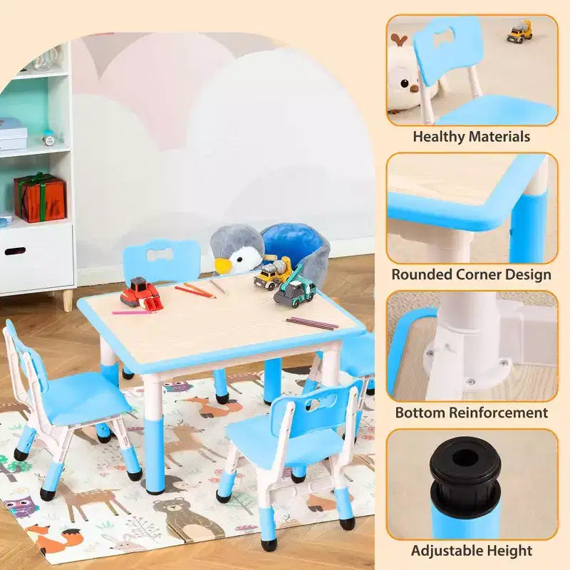 Ensemble de 5 pièces de table et chaises pour tout-petits, ensemble de 4 tables et chaises pour enfants réglables en hauteur, table pour tout-petits pour la lecture, le dessin, les repas, pour les enfants de plus de 3 ans