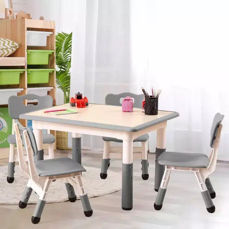 Ensemble de 5 pièces de table et chaises pour tout-petits, ensemble de 4 tables et chaises pour enfants réglables en hauteur, table pour tout-petits pour la lecture, le dessin, les repas, pour les enfants de plus de 3 ans