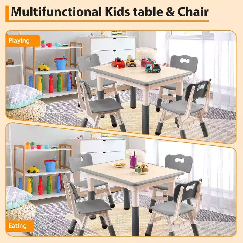 Ensemble de 5 pièces de table et chaises pour tout-petits, ensemble de 4 tables et chaises pour enfants réglables en hauteur, table pour tout-petits pour la lecture, le dessin, les repas, pour les enfants de plus de 3 ans